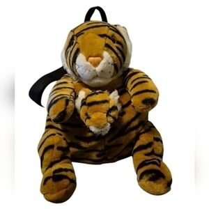 Preowned Skm Enterprises Tiger Plush with the baby Backpack Ages 3 and up